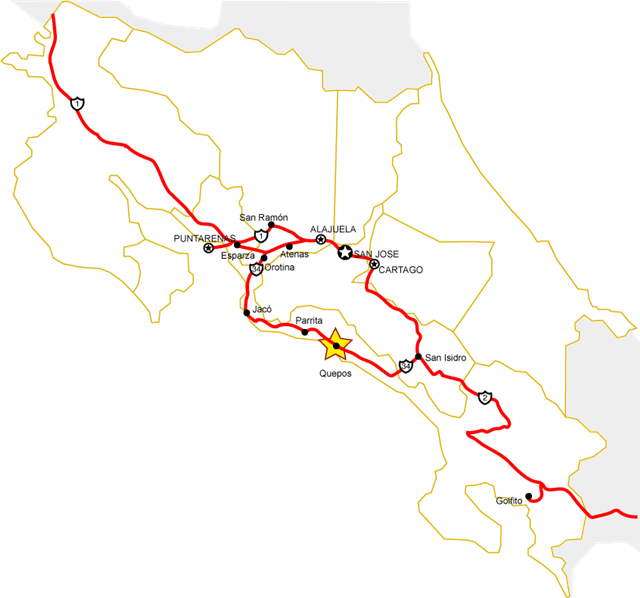 Costa Rica Map main roads